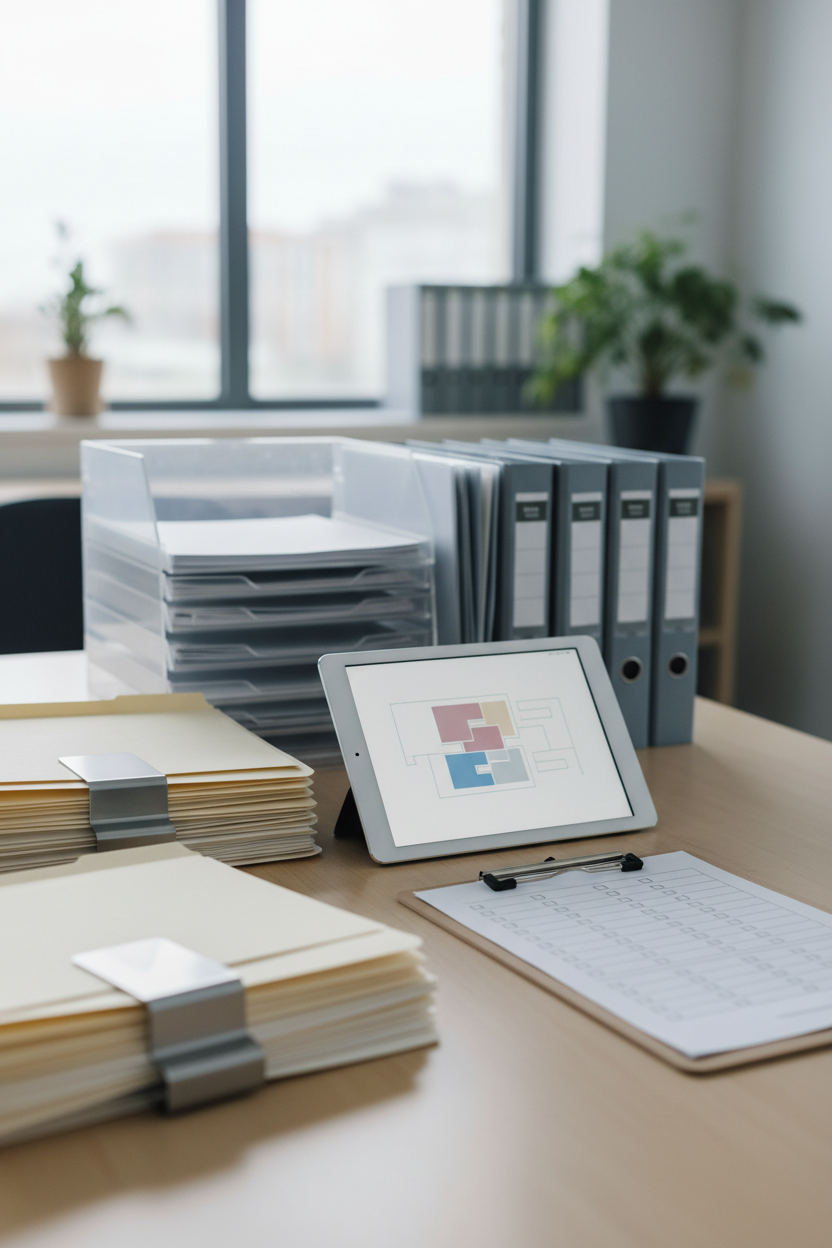 portrait orientation, vertical composition, 4:5 or 3:4 aspect ratio Portrait orientation, vertical composition.
Portrait orientation, vertical composition.
Symbolisches Foto für Dokumentation im Gesundheitswesen: Ordner, Tablet, Checkliste, strukturierte Ablage auf Tisch, ruhiger Seminarraum oder Büro, Fokus auf Ordnung, Nachvollziehbarkeit und Qualität, professioneller Weiterbildungsstil, keine Personen erforderlich, keine Schrift im Bild.