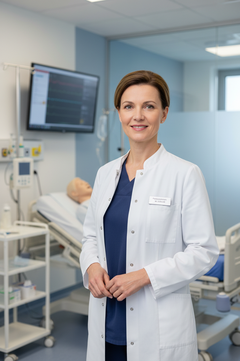 portrait orientation, vertical composition, 4:5 or 3:4 aspect ratio Portrait orientation, vertical composition.
PPortrait orientation, vertical composition.
Selbstbewusster Praxisanleiter oder Praxisanleiterin, aufrechte Haltung, ruhiger Blick, moderner Klinik- oder Schulungshintergrund, vermittelt Kompetenz, Sicherheit und Professionalität, hochwertige Corporate-Fotografie, kein Text, keine Logos.